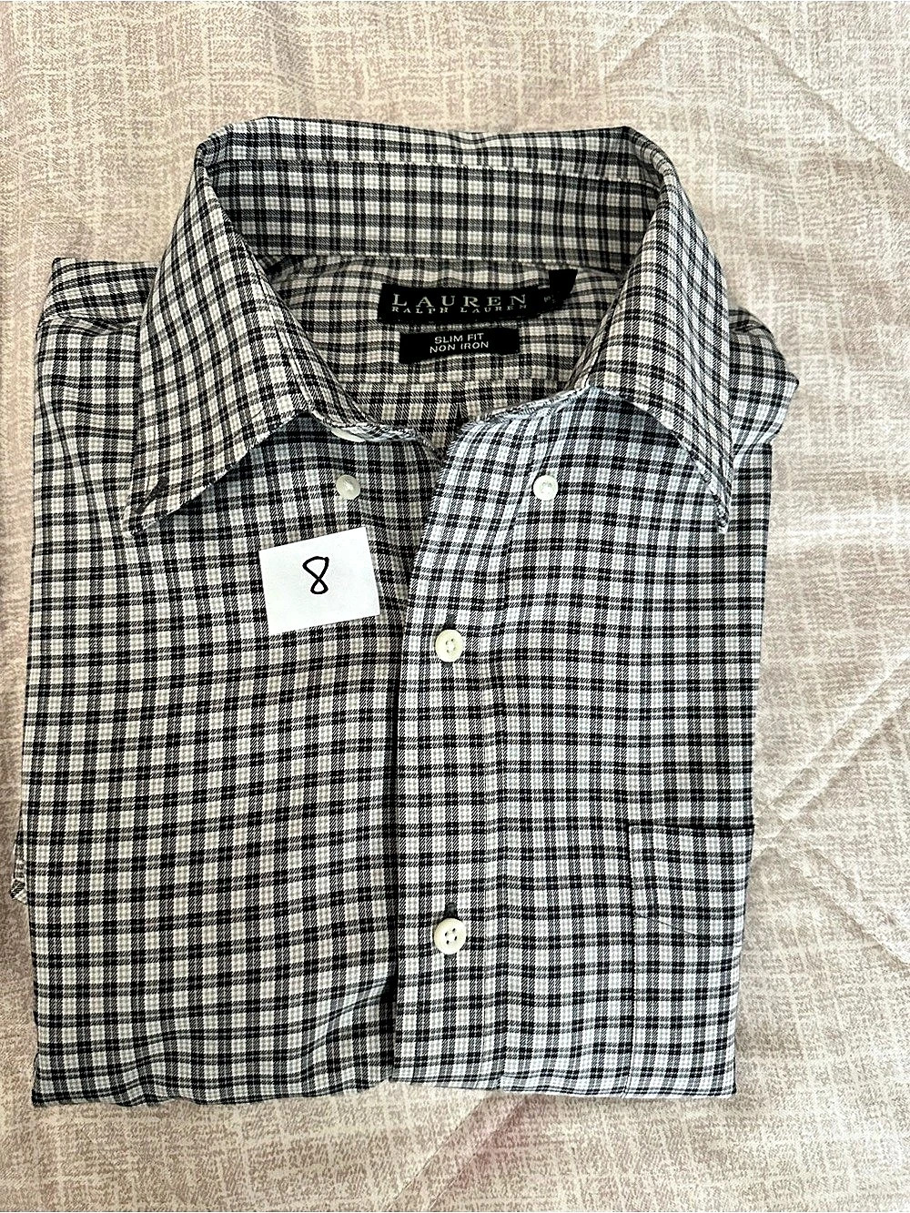 Lauren Ralph Lauren Slim Fit Non-Iron Plaid Button Down in Black & White Size